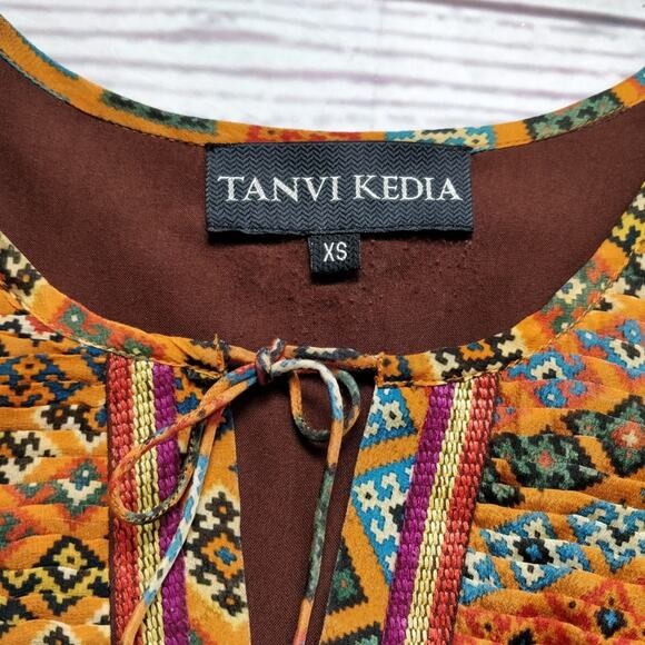 ANTHROPOLOGIE TANVI KEDIA Sumana Boho Printed Tassel Short Dress XS - Picture 3 of 8